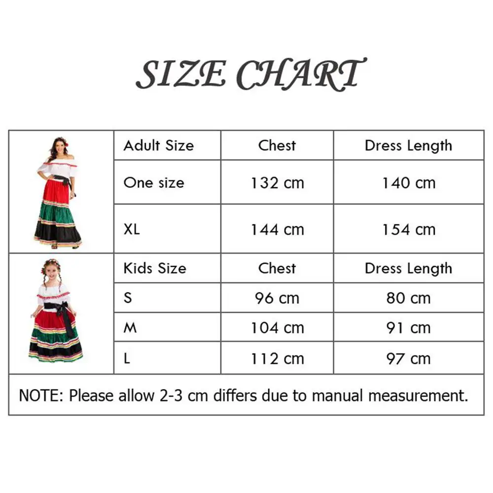 Mexican Dress Women Girls Halloween Costume Kids Mexico Carnival Party Family Dance Fancy Dress