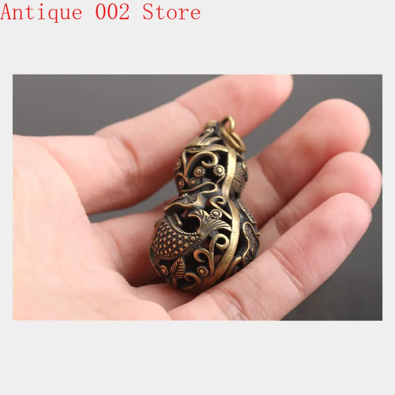 

Creative Retro Handmade Brass Hollow Gourd Chinese Traditional Key Chain Lucky Pendant Home Desk Decoration