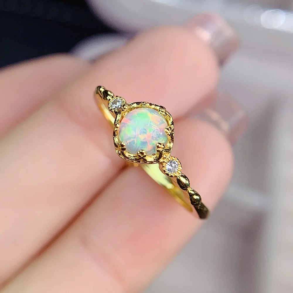 

Natural Fire Opal Engagement Ring Real Genuine 925 Dainty Fire Opal Rings Silver Women Jewelry Gift