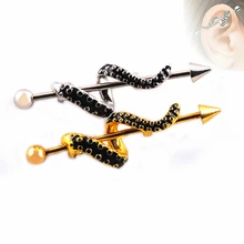 New Arrival Punk Snake Earrings 14G Tentacle Wrapped Stainless Steel Industrial Barbell Ear Piercing Earrings For Women and Men