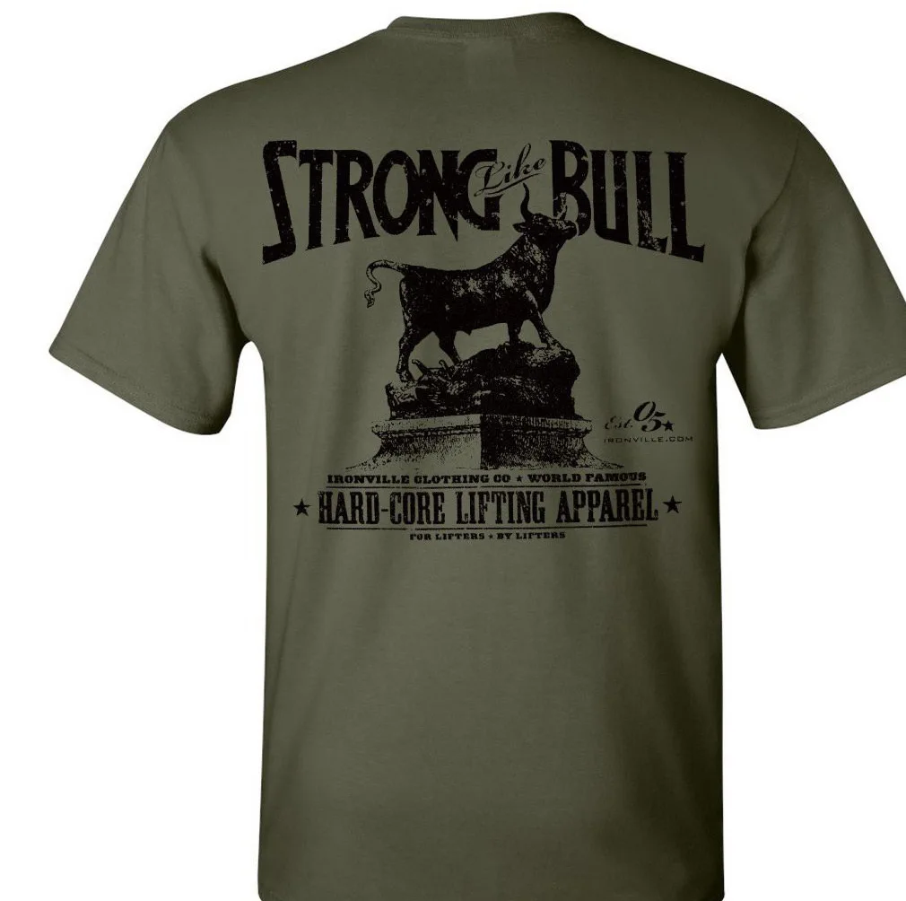

Ironville Strong Like Bull Powerlifting T Shirt 100% Cotton T Shirts Brand Clothing Tops Tees