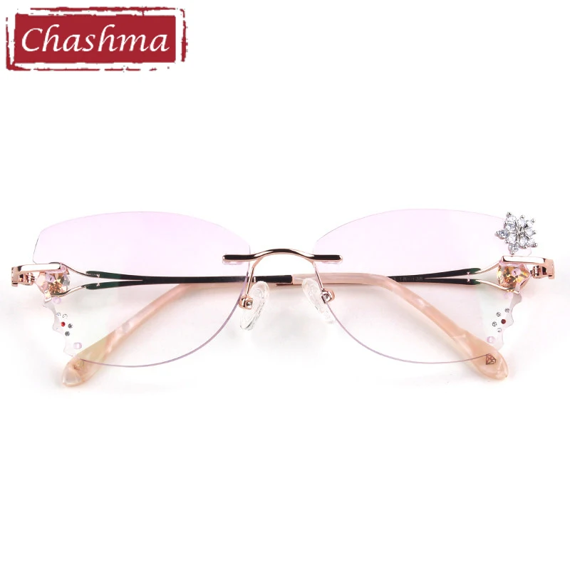 Butterfly Female Eye Glasses Titanium Gray Red Lens Diamond
