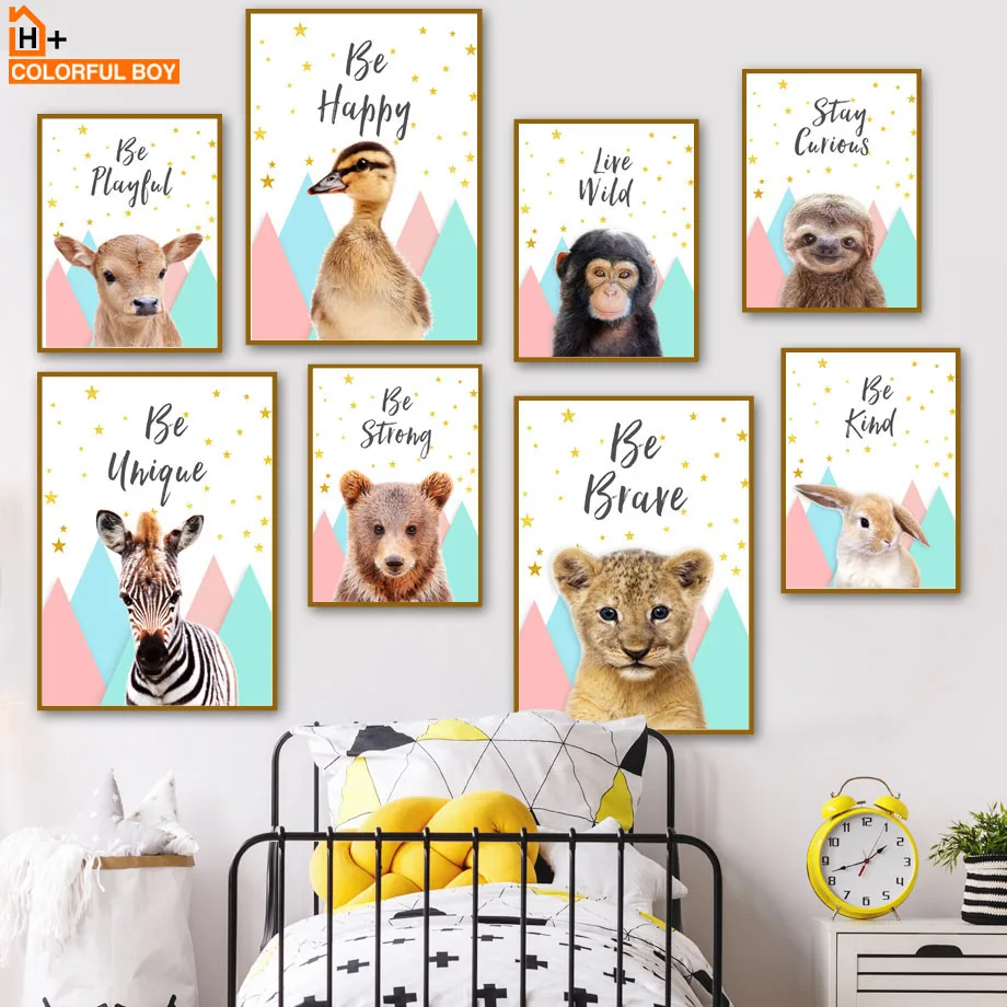 

Baby Lion Zebra Monkey Bear Bunny Nordic Canvas Posters And Prints Wall Art Canvas Painting Print Wall Pictures For Kids Room