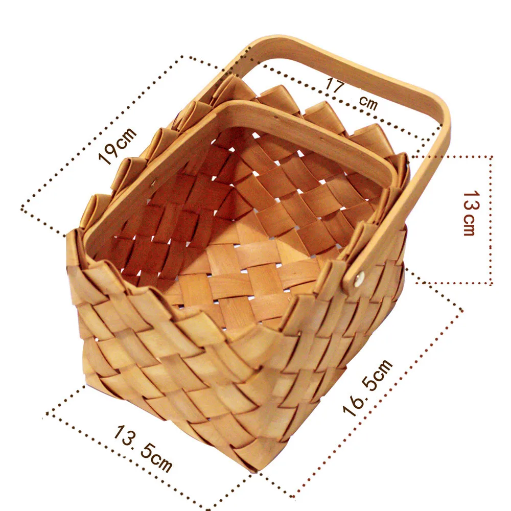 Wood Weaving Storage Basket with Handle Nordic Ins Pastoral Picnic Bread Food Fruit Cosmetic Towel Storage Basket Home Organizer