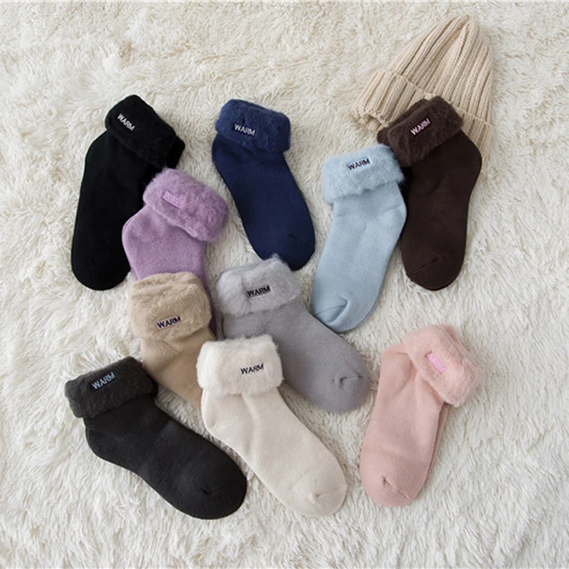 Модные толстые носки с вышивкой Женские бархатные теплые шерстяные длинные