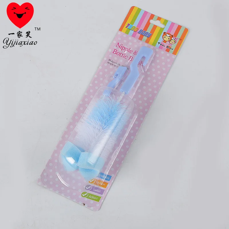 

Infant Bottle Brush Teat Brush with Hook Cleaning Sponge Head Picture Double Color Sponge Brush