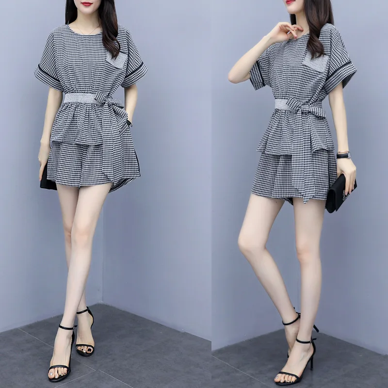 

2019 Summer New Style Korean-style Large Size Dress Large GIRL'S Fashion Comfortable Pattern Waist Hugging Slimming Two-Piece Se