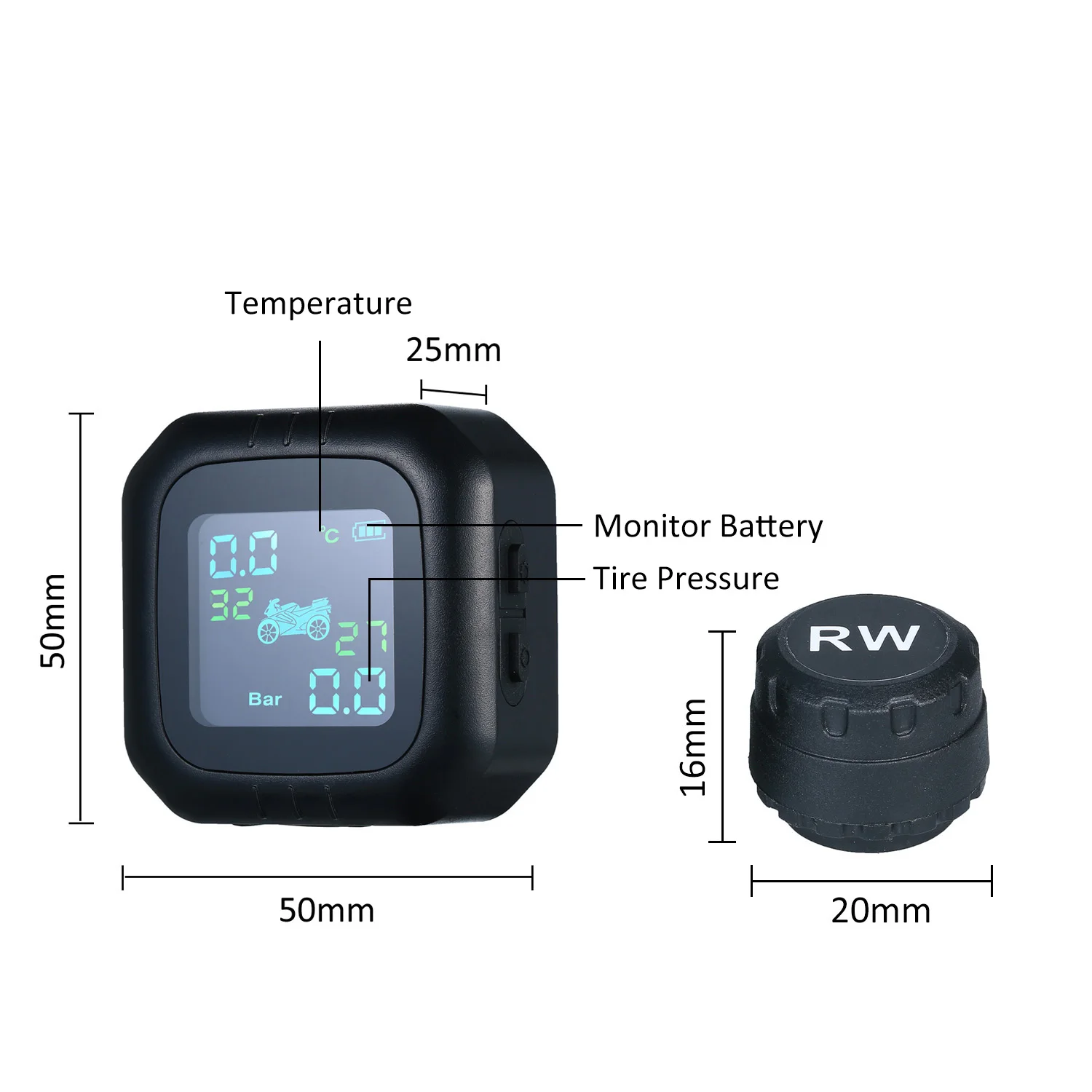 Система контроля давления в шинах мотоцикла, беспроводная система TPMS шины, автомобильная система сигнализации в шинах, водонепроницаемая с 2 внешними датчиками