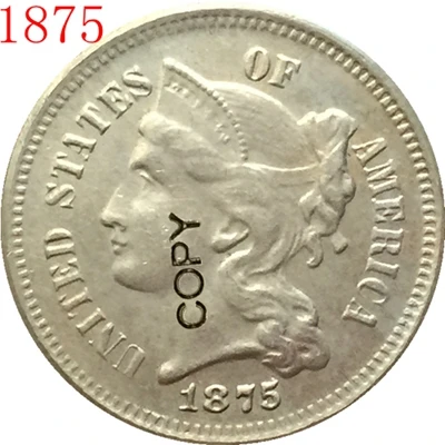 США(1865-1889) 26 монет три цента никеля копии монет - Цвет: 1875