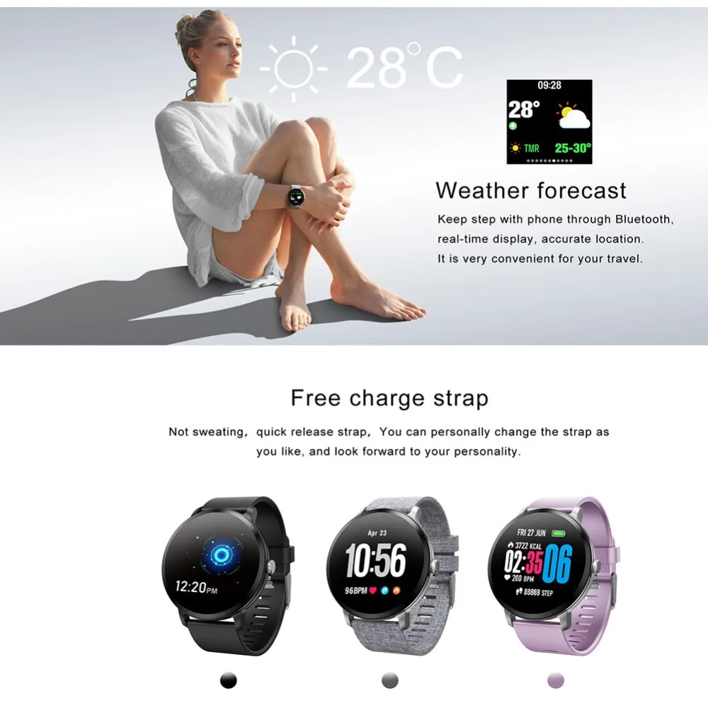 Смарт-часы V11 с Bluetooth 4,0, IP67, водонепроницаемые, из закаленного стекла, для занятий спортом, фитнес-трекер, монитор сердечного ритма, для мужчин и женщин, умные часы
