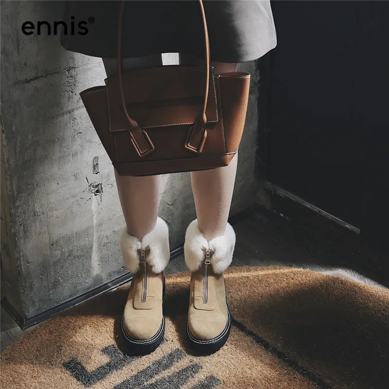 ENNIS/теплые зимние ботинки; женские замшевые ботильоны martin; зимние ботинки на платформе с мехом спереди на молнии; Новая мода; A9359