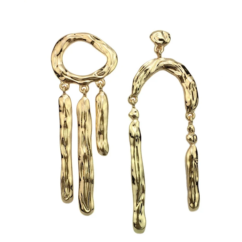Золотые серебряные асимметричные серьги с металлическими кисточками для женщин Модное Длинное эффектное ювелирное изделие большие серьги Висячие модные вечерние