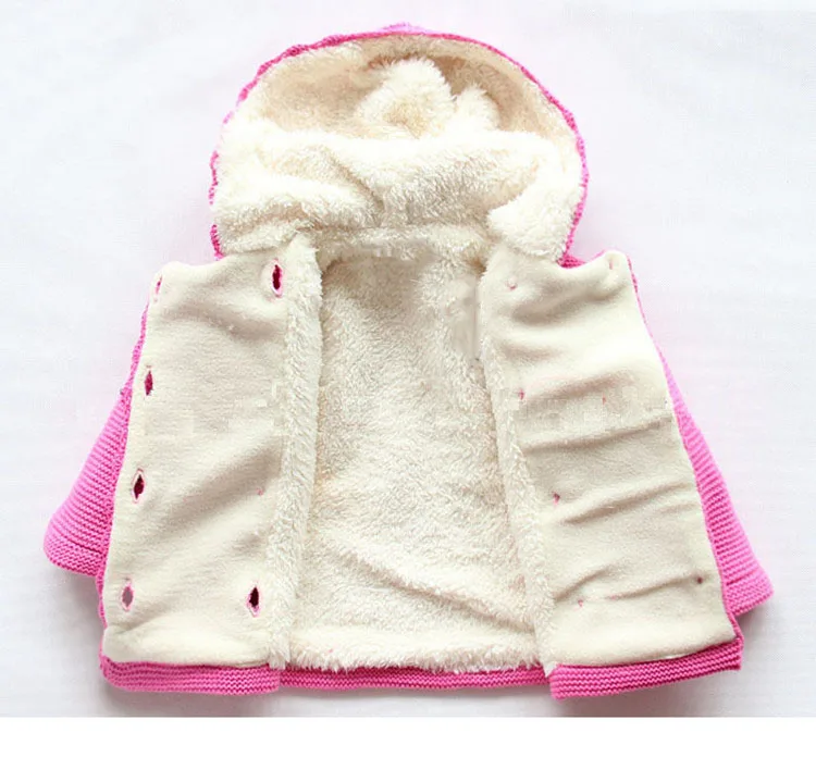 Детский свитер; Европейский зимний Кардиган для девочек; розовый толстый теплый вязаный свитер с капюшоном; детский осенний хлопковый флисовый кардиган