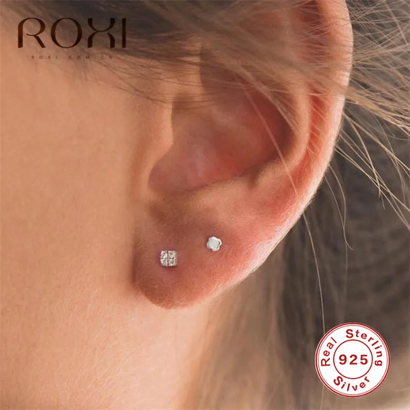 ROXI простые серьги из стерлингового серебра 925 пробы Канальные кубические циркония маленькие серьги-гвоздики для женщин ювелирные изделия из стерлингового серебра серьги-гвоздики