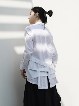 

2020 New Autumn Winter Lapel Long Sleeve White Back Irregular Split Joint Personality Shirt Women Blouse Fashion