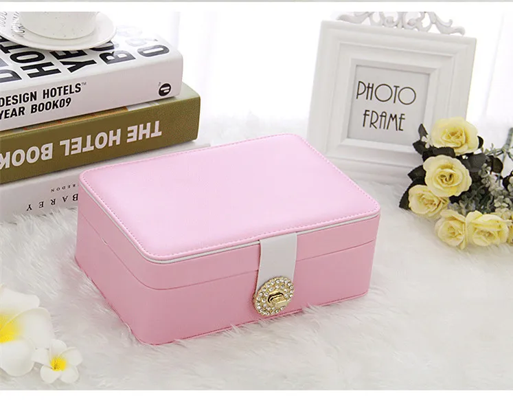 Двойная коробка для ювелирных изделий портативная многофункциональная кожаная коробка для хранения ювелирных изделий Кольцо ожерелье часы серьги Дамская коробка ювелирных изделий - Цвет: Pink