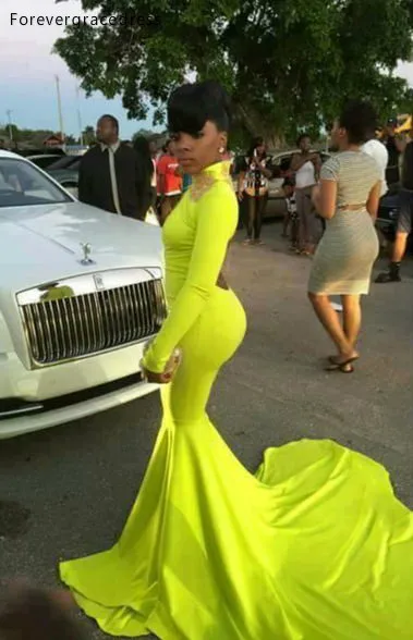 Lime Green High Neck Prom Dress Mermaid 