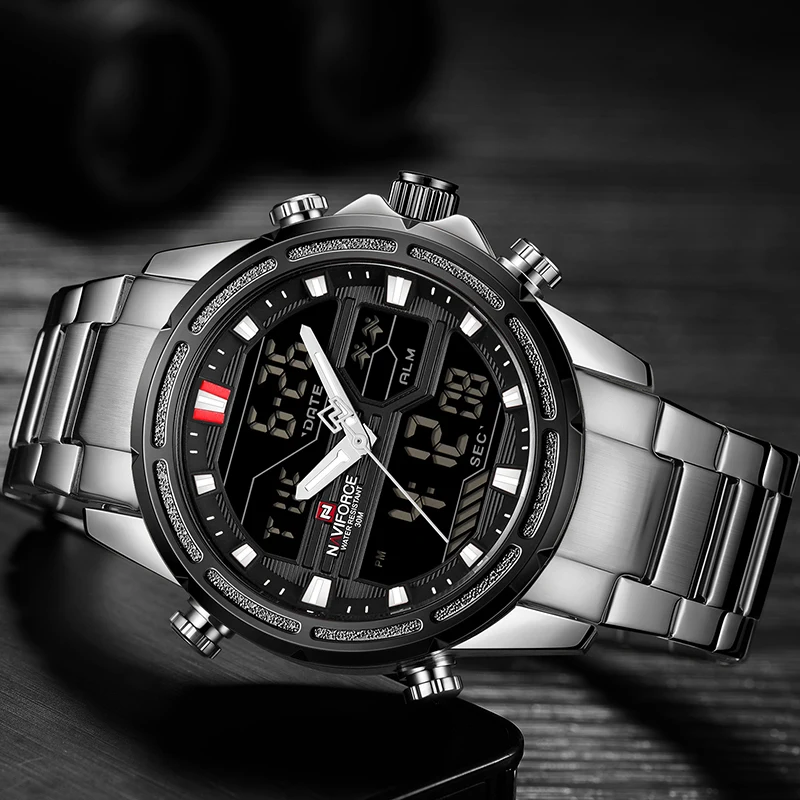 Naviforce Luxury Mens Watch Full Steel Military Wristwatch Digital Sports Watches Men Waterproof-4