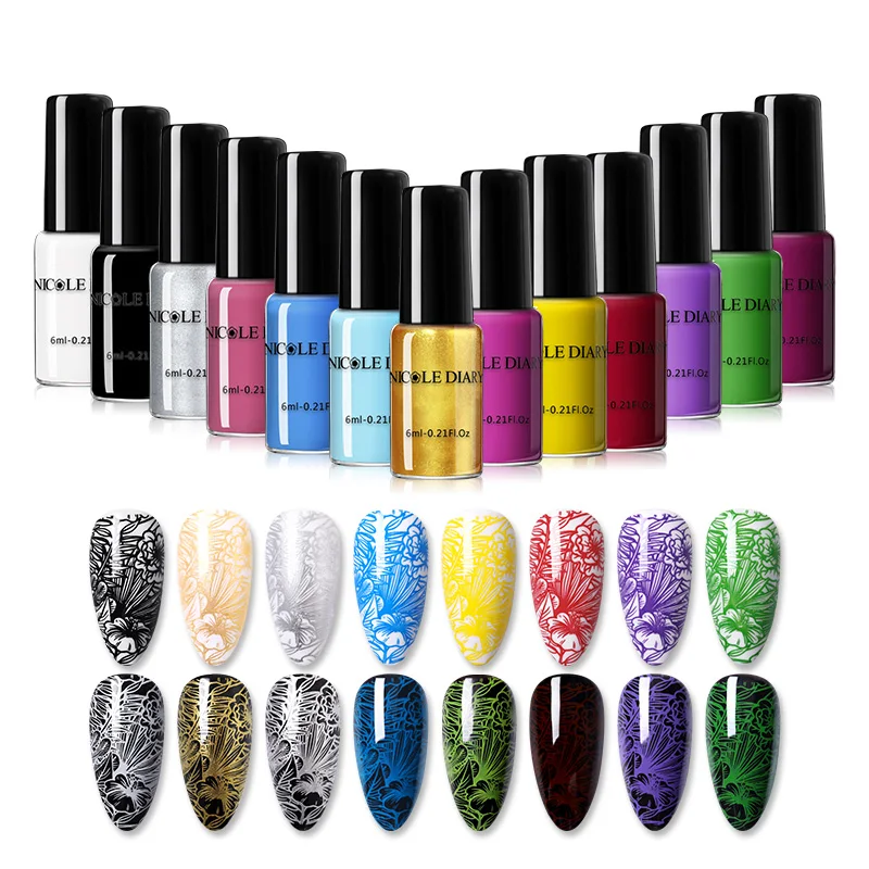 NICOLE DIARY 6ml Stamping Nail Polish Black White Nail Art Printing Varnish Stamp for Nails Hybrid Nail Polish Lacquers