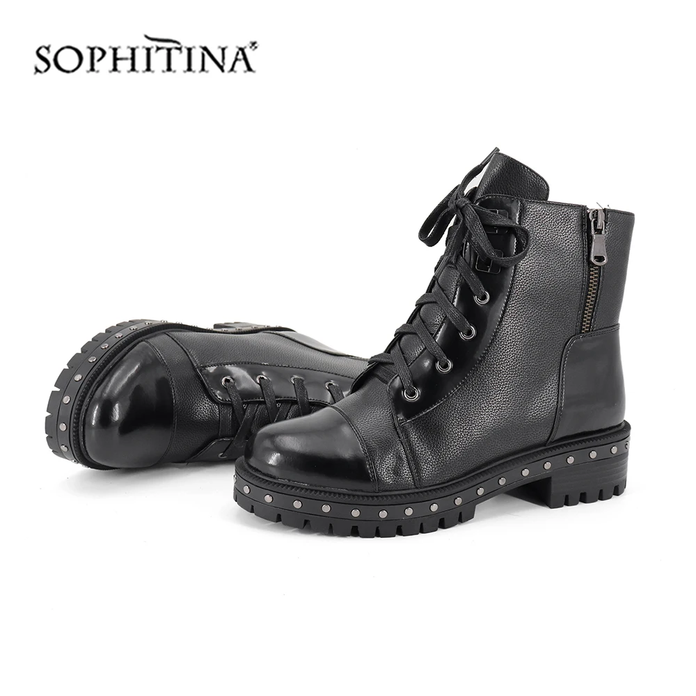 SOPHITINA/Удобные однотонные ботинки Модная дизайнерская обувь из коровьей кожи на