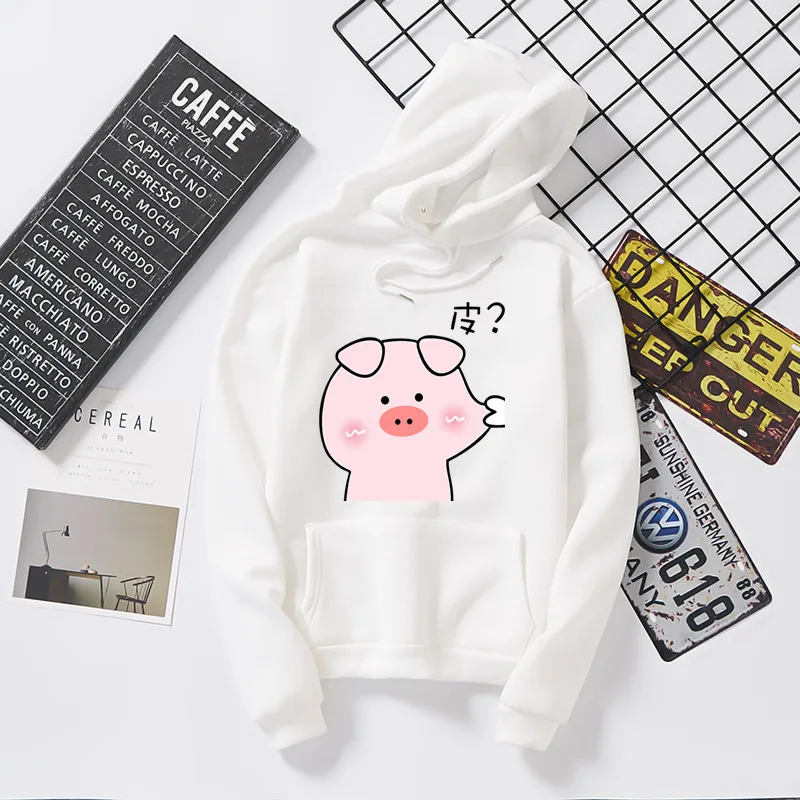 White Korean Cute Pig Female Hoode Sweatshirt Sweet Print Winter Women Sweatshirts Pullover Couple Hoodie Top Teen Hoody Clothes - Цвет: White
