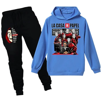 

New Children Hoodies Pants Sets House of Paper Money Heist La Casa De Papel Funny Sweatshirt Kids Sportswear Harajuku Streetwear