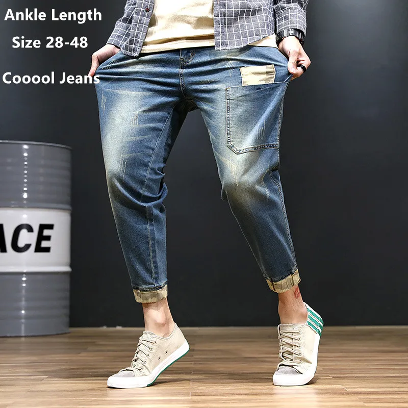 Черные джинсы мужские синие джинсы потертые мужские спортивные штаны хип-хоп шаровары Стрейчевые мужские брюки для подростков размера плюс 42 44 46 48