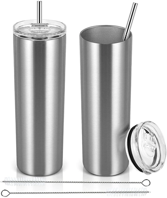 6 Pack Skinny Travel Tumblers, Stainless Steel Skinny Tumblers with Lid Straw, Double Wall Insulated Tumblers, 20 oz Slim Water Tumbler Cup, Vacuum