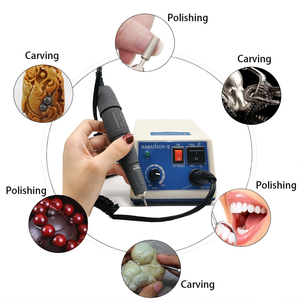Strong 210 Micromotor Marathon Escort-3 Control Box Grinding Teeth 35000RPM SDE-H37L1 Handle Electric Nail Drill Manicure Set