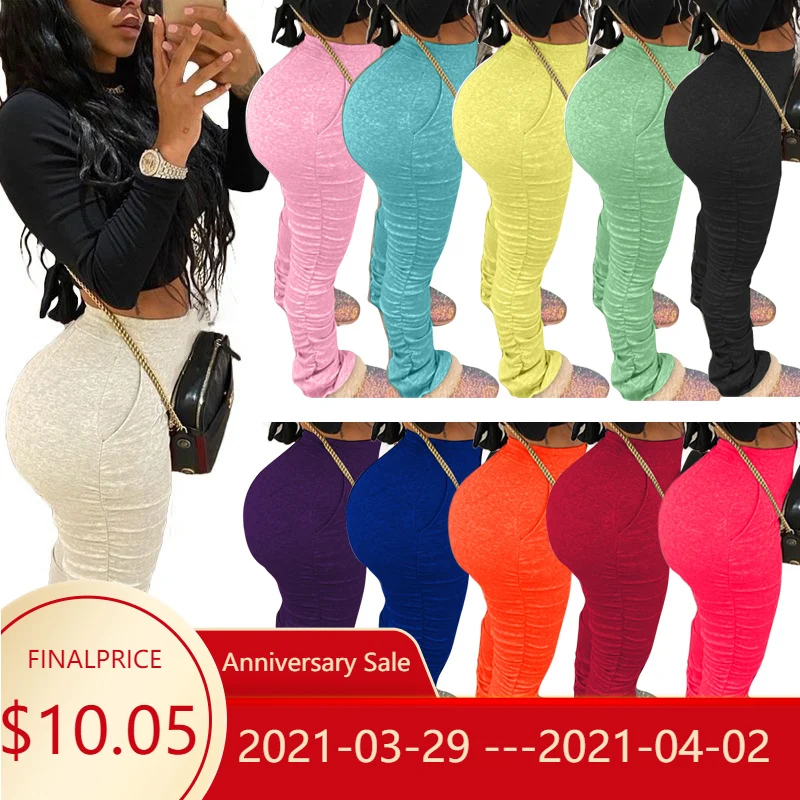 S-4XL mujer elástica apilado pantalones Leggings cintura alta llamarada campana inferior acanalada pila pantalones vestido sudaderas pantalones para trotar