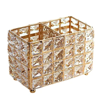 

Cosmetic Storage Fashion Lipstick Two Grids Crystal Glass Makeup Brush Holder Lipstick Desktop Organizer