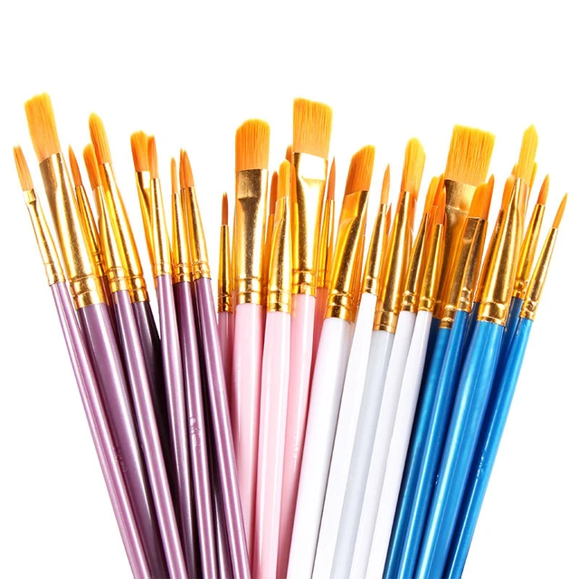 Artist Nylon Paint Brush Professional Watercolor Acrylic Wooden Handle  Painting Brushes Art Supplies Stationery 10 pcs