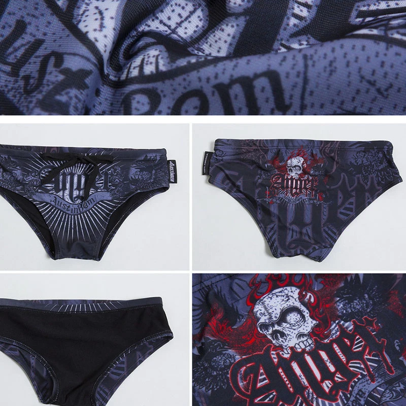 Swimsuit Man Cartoon Printed Drawstring Elastic Men Swimwear Breathable Quick Dry Swim Trunks Beachwear Sexy Swim Briefs Male XL