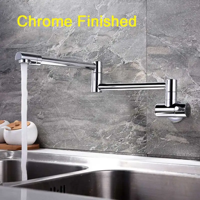 Chrome Finished Латунный бессвинцовый складной смеситель для кухни с поворотом на 360 градусов, с одной ручкой, Матовый кран для кухонной раковины, хромированный настенный кран - Цвет: Chrome Finished