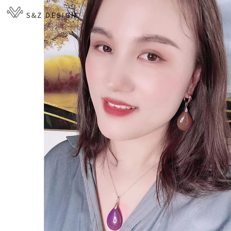 S&Z DESIGN New Exaggerate Big Water Drop Dangle Earrings Jewelry Sets For Women Personality Party Jewelry Pendant Necklace