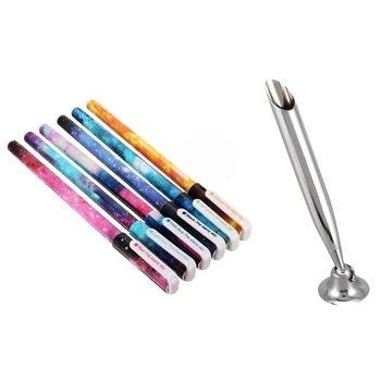

6Pcs 0.38mm Sky Starry Gel Pen Watercolor & 1 Pcs Office Desktop Pen Holder