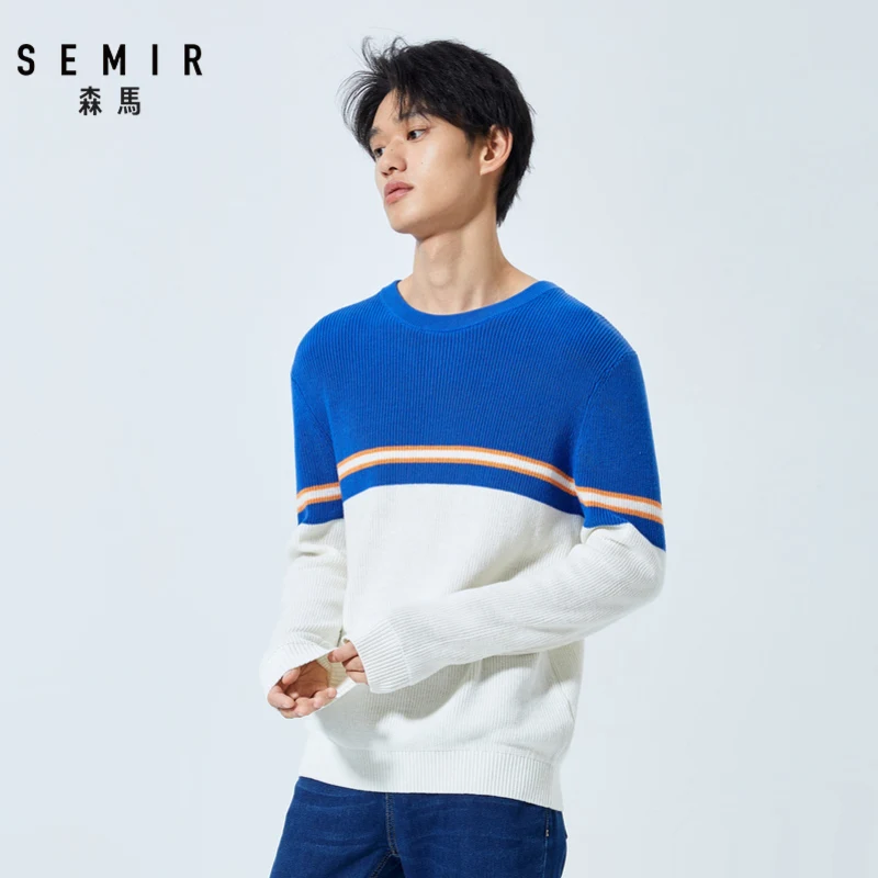 Goede Semir Trui mannen lente kleur stiksels katoen ronde hals trui mannen Koreaanse casual shirt verse college wind