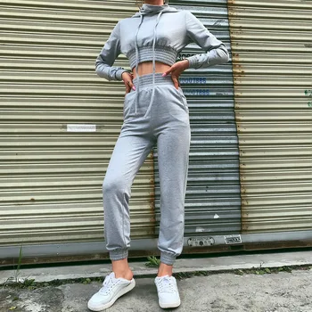 

Women's Two-piece Suit Short Pullover Sports Suite Autumn And Winter Jogging Suits Crop Top+Trousers Female Casual 2-Piece Set