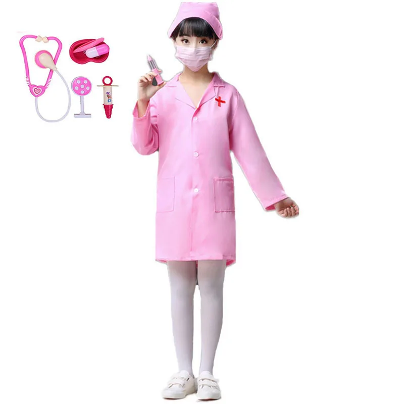 coat hat with toys Детский костюм для косплея с доктором и медсестрами; комплект медицинских инструментов; куртка; карнавальные вечерние костюмы для маленьких мальчиков и девочек; костюмы на Хэллоуин для детей - Цвет: coat hat with toys