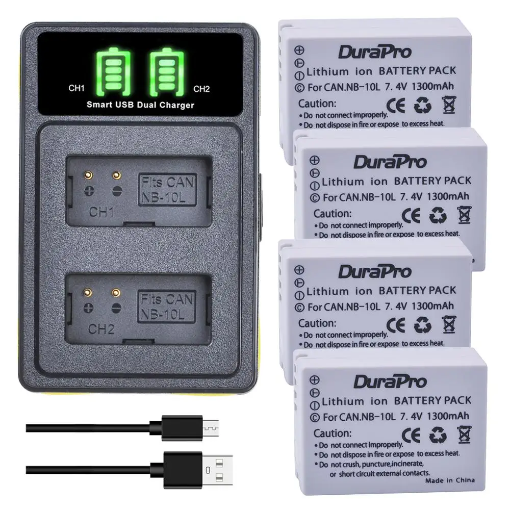 Durapro 1300Mah Nb-10L Nb 10L Batteria Caricabatterie Led Set Per Canon G1X G15 G16 Sx40Hs Sx50Hs Sx60Hs Sx40 Sx50 Sx60 Fotocamera