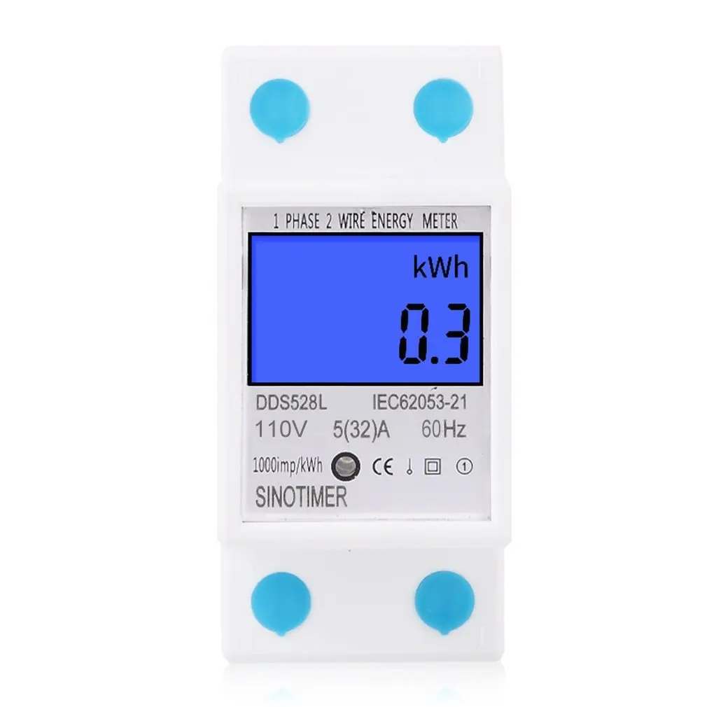 110V Single Phase Two Wire Din Rail Digital Wattmeter Power Consumption Watt Energy Meter Electricity Analyzer Monitor - Цвет: 110V