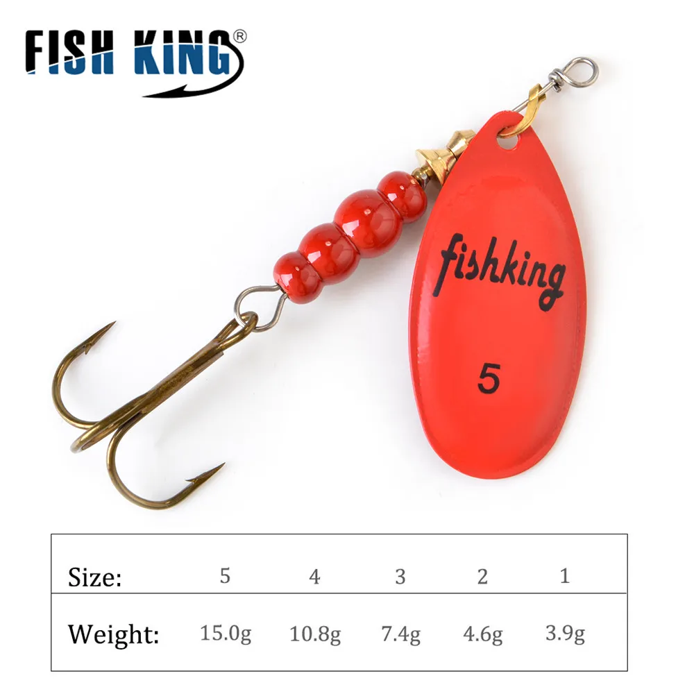 FISH KING Spinner Bait 3.9g 4.6g 7.4g 10.8g 15g Spoon Lures pike Metal With Treble Hooks Arttificial Bass Bait Fishing Lure