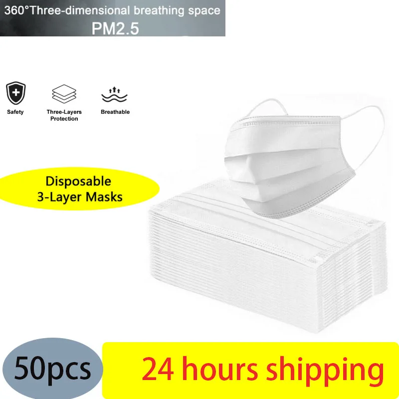 

50/100PCS 3 Layers Dustproof Facial Protective Cover Masks Anti-Dust Anti-Fog Disposable Printing Earloop Face Mouth Masks