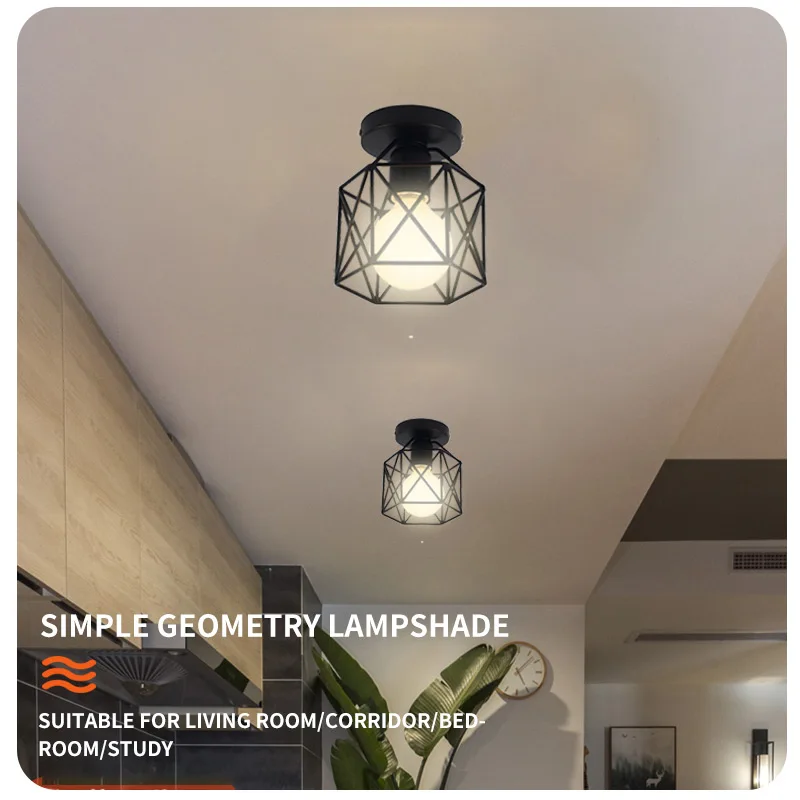 Nordic Black Wrought Iron E27 Led Ceiling Lamps For Kitchen Living Room Bedroom Study Balcony Porch Restaurant Cafe Hotel