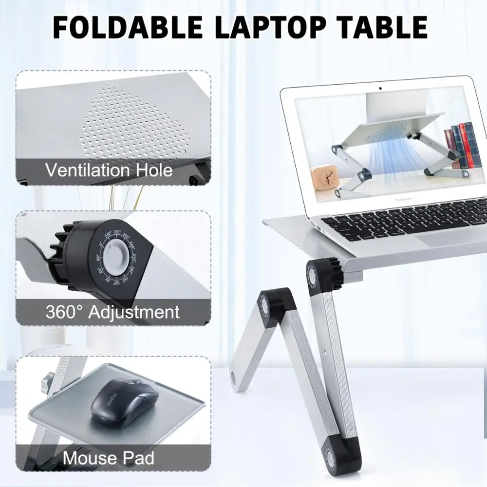 Laptop Desk Office Adjustable Ergonomic Portable TV Bed Aluminum Tray PC Table Stand Notebook Table Desk Stand With Mouse Pad 5