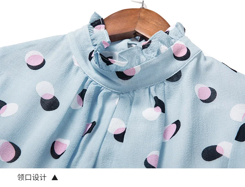 Plus Size Clothing Autumn Long Dress High Quality Women Ruffled Collar Polka Dot Print Long Sleeve Blue Maxi Dress XXXXL