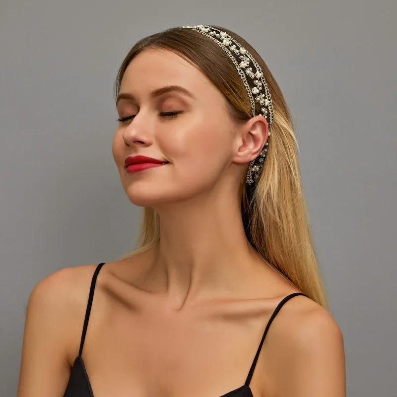 Hair Accessory Hair Headdress Jewelry Accessories Sweety Lace Headbands For Women Girls Simple Fabric Elastic Hairband Charm Simulated Pearl Hair Accessories Wide Side Hairwear
