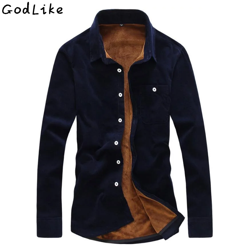 

2019 Winter Plus Size 4XL 5XL Male Solid Dress Shirt Warm Long Sleeve Velvet Thermal Casual Winter big size Mens Slim Fit Shirts