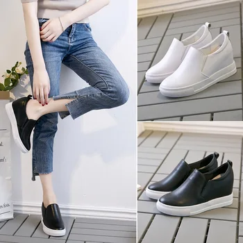 

2020 summer new leather walking women's single shoes fashion increased height platform 8cm off white shoes shoes woman FA-17