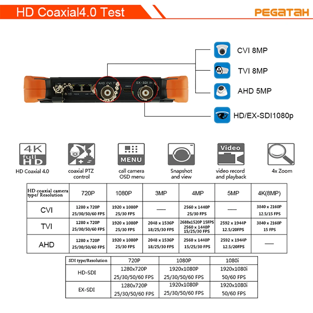 8 дюймов 4K монитор cctv тестер монитора для камеры видеонаблюдения ipc IP камера с